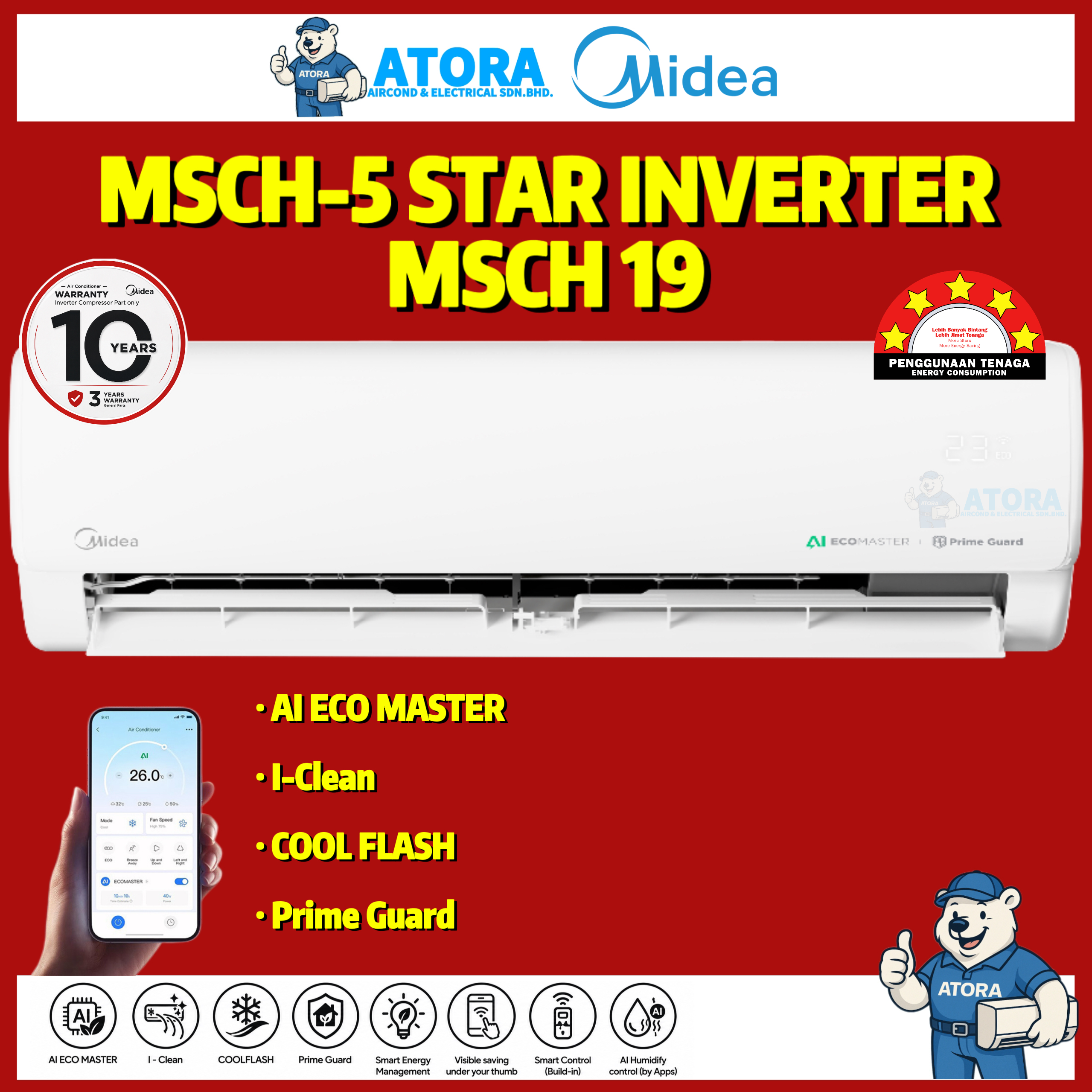 Midea R32 2.0HP Inverter Aircond MSCH-19CRFN8